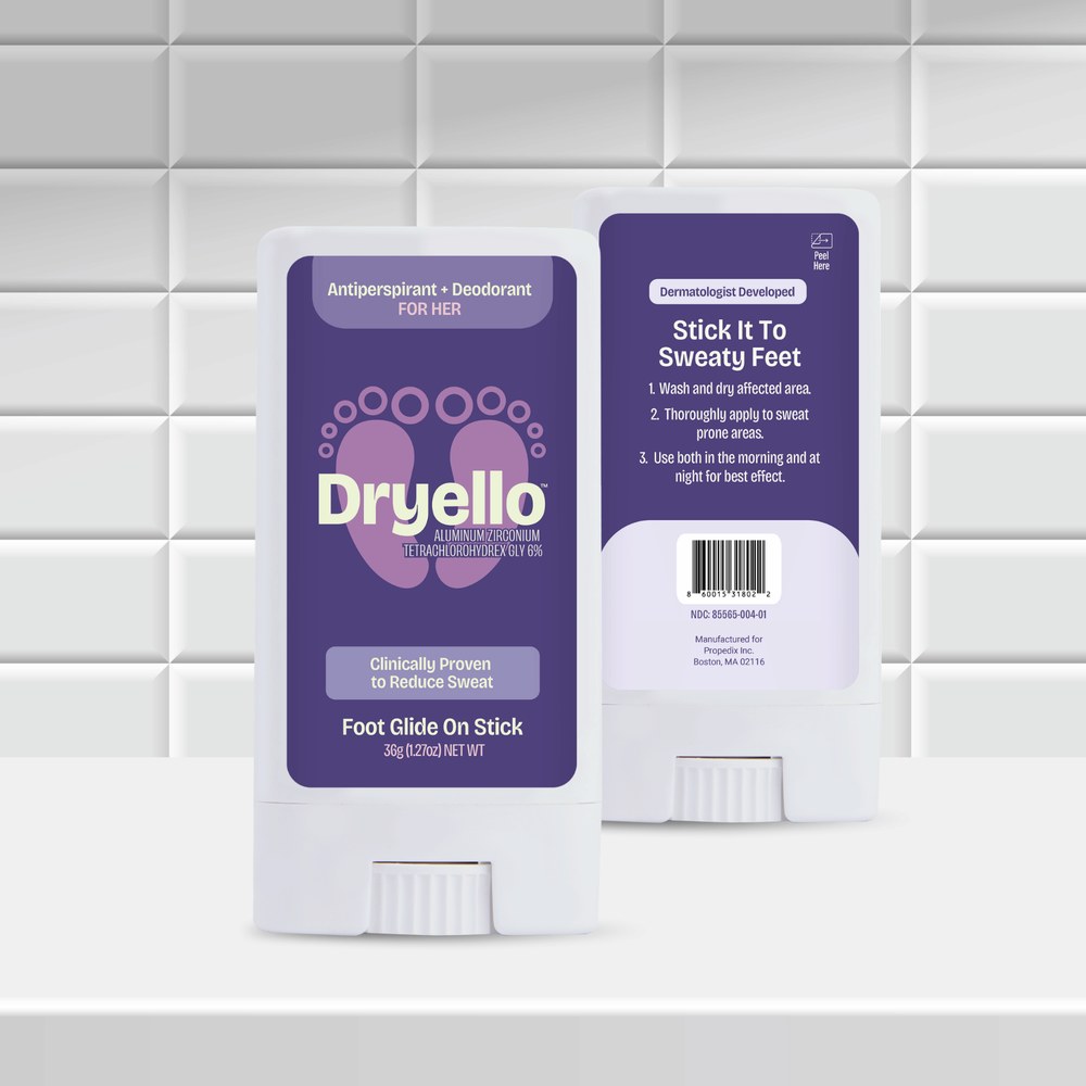 Dryello Antiperspirant Deodorant Foot Glide-On Stick For Her with its box